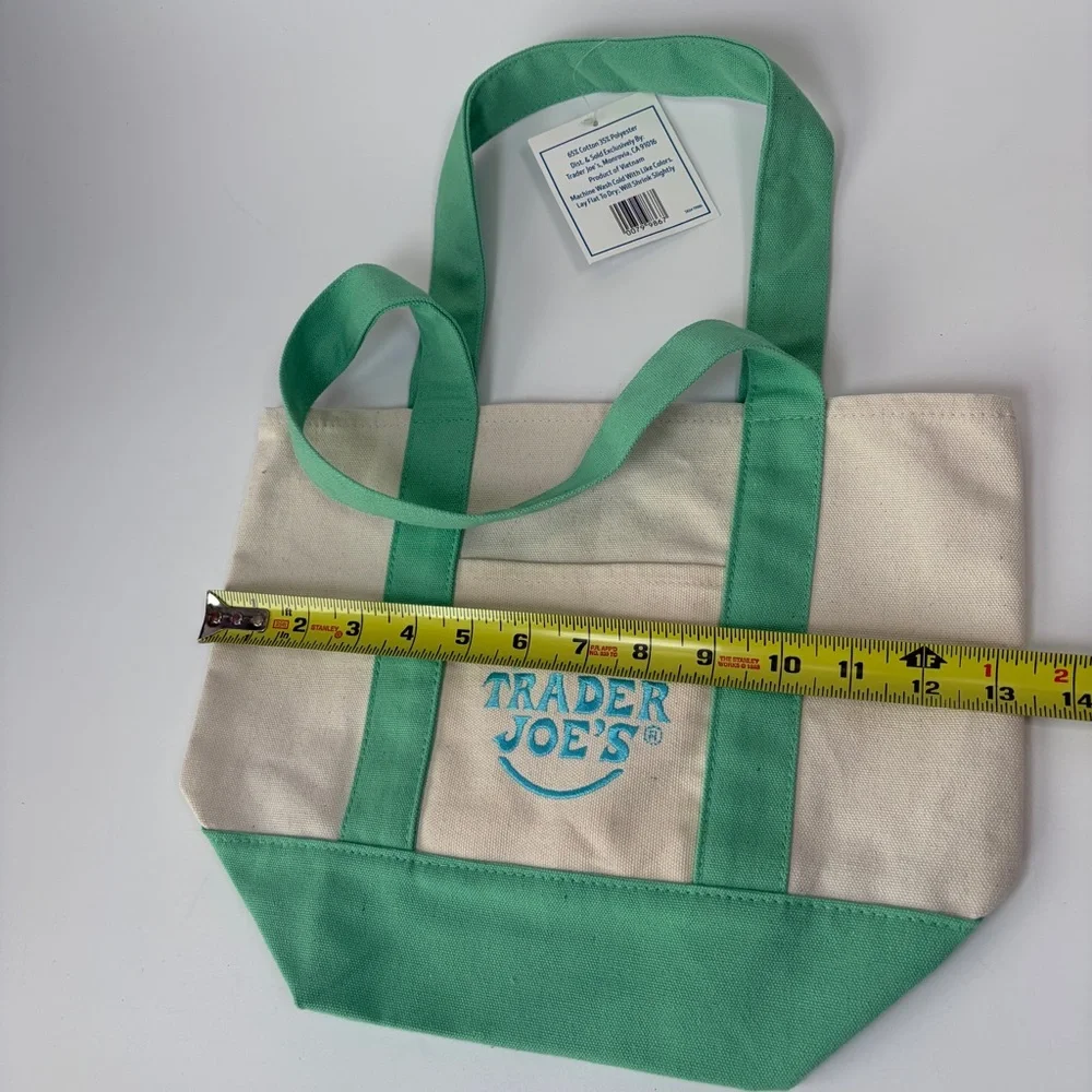 NWT Trader Joe’s Spring‎ 2025 Mini Canvas Bag Green and Blue Pastels